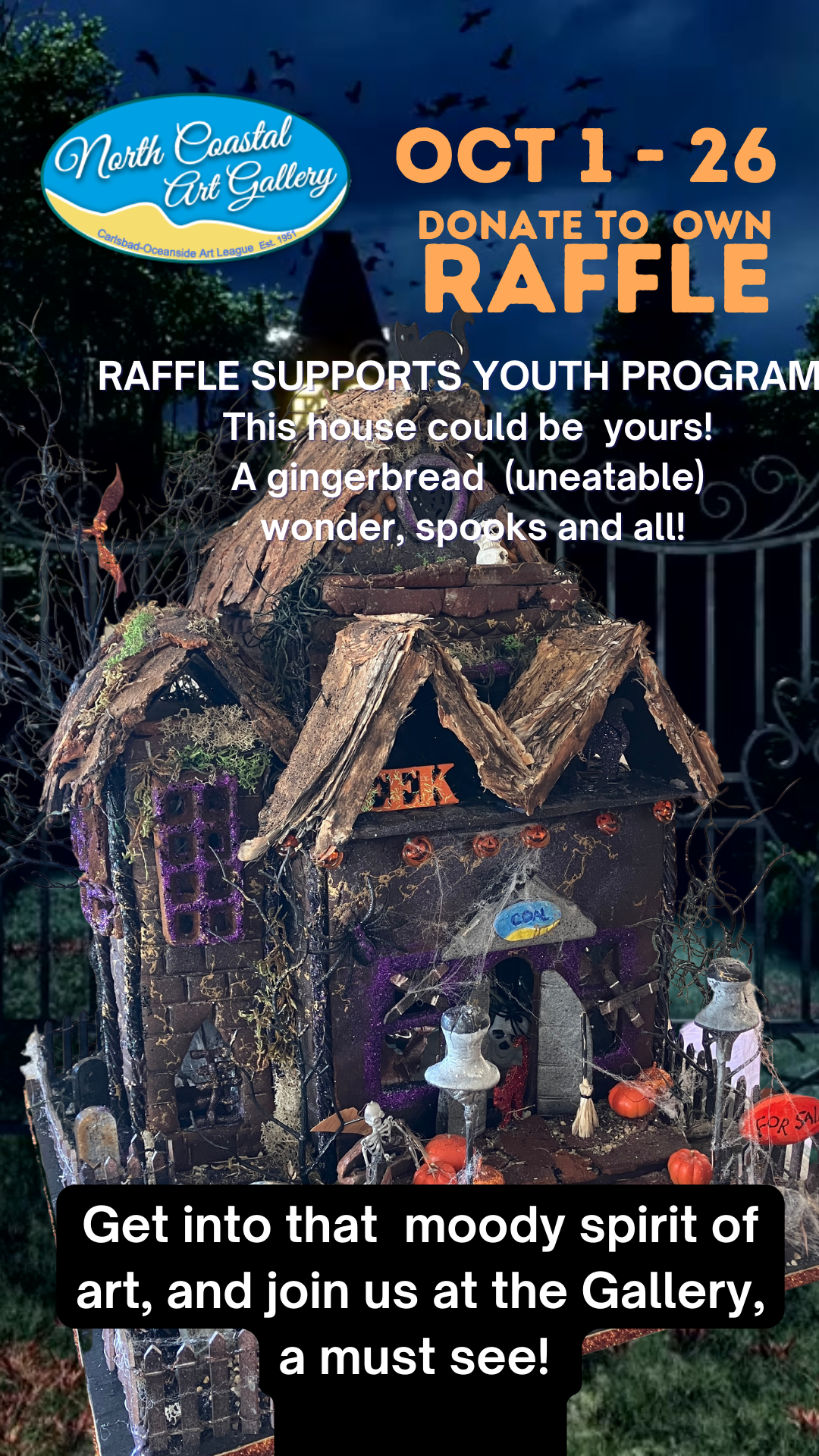 Bewitched Brushes Gingerbread Haunted House Raffle flyer